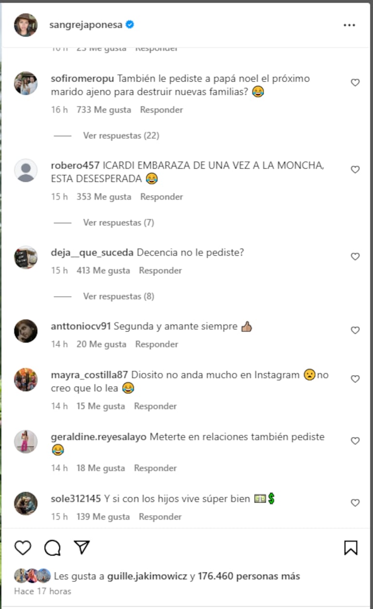 Los comentarios sobre el posteo navideño de China Suárez.