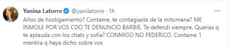 Los escandalosos tweets de Fede Bal y Yanina Latorre  (Foto: captura Twitter @balfederico y @yanilatorre)