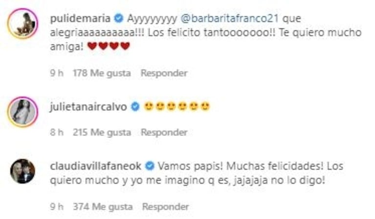 Los famosos celebraron el embarazo de Barby Franco y Fernando Burlando en las redes