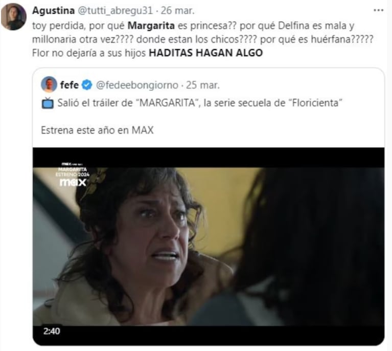 Los fans de Floricienta indignados porque no hubo un guiño a la historia en el debut de Margarita.