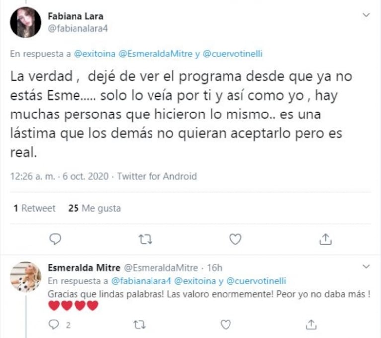 Los filosos retweets de Esmeralda Mitre tras quedar afuera del Cantando: "No supieron valorarte"