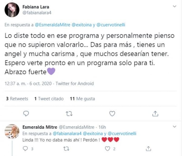 Los filosos retweets de Esmeralda Mitre tras quedar afuera del Cantando: "No supieron valorarte"