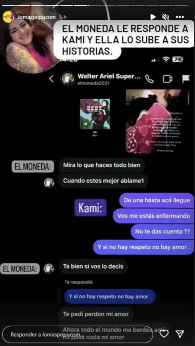 Los fuertísimos chats entre Kami y El Moneda tras confirmar su separación: "Me estás enfermando"