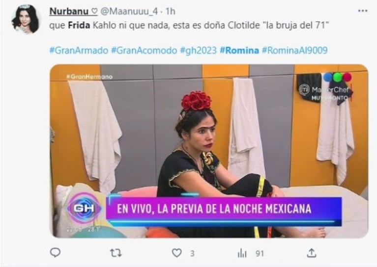 Los mejores memes por el look de Romina al estilo Frida Kahlo en la fiesta mexicana de Gran Hermano 2022
