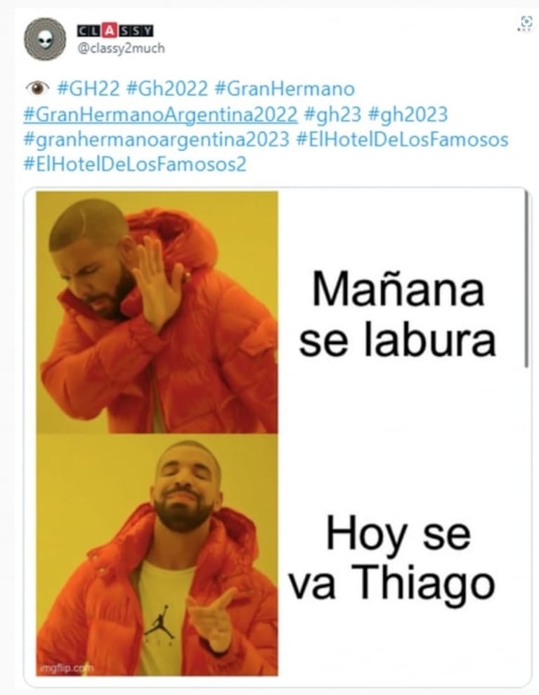 Los mejores memes sobre la eliminación de  Thiago Medina en Gran Hermano 