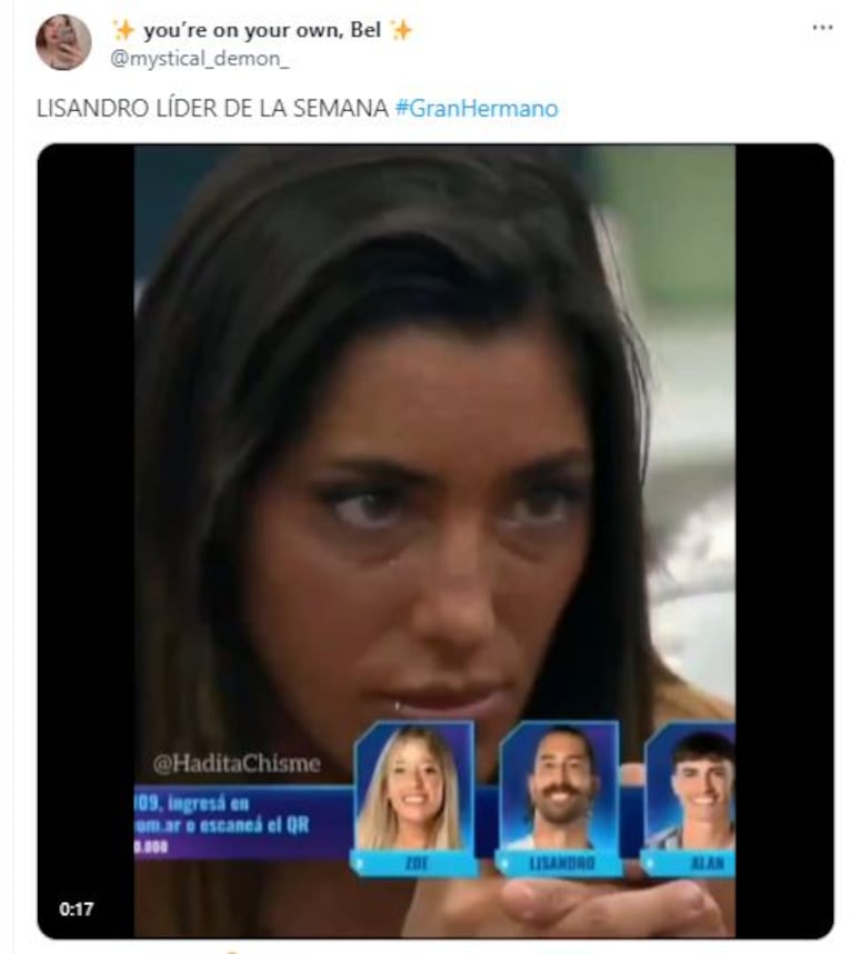 Los memes de Lisandro líder de la casa de Gran Hermano por primera vez  (Foto: Twitter / X)