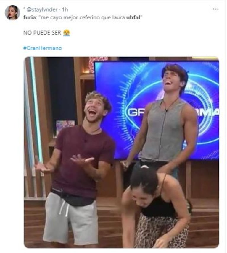 Los memes que generó la reacción de Furia tras la visita de Laura Ubfal y Ceferino Reato a la casa de Gran Hermano (Foto: Twitter / X)