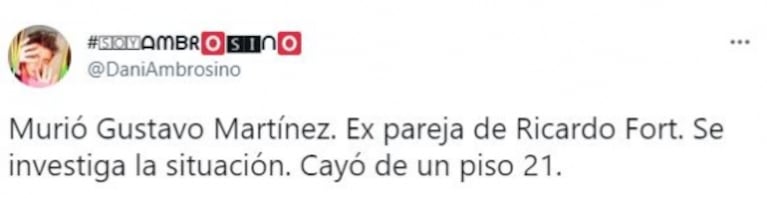 Los mensajes de los famosos, conmocionados por la trágica muerte de Gustavo Martínez, expareja de Ricardo Fort