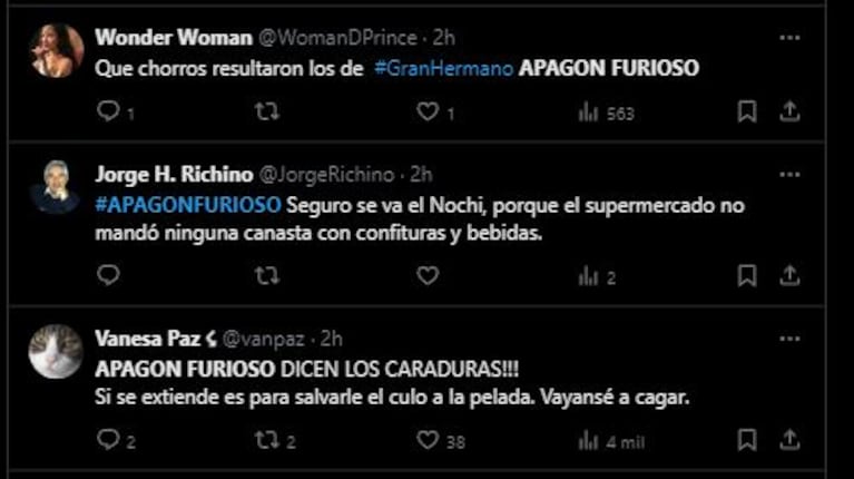 Los mensajes en Twitter sobre el desdoblamiento de la gala de eliminación de Gran Hermano (Foto: Twitter