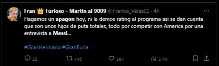 Los mensajes en Twitter sobre el desdoblamiento de la gala de eliminación de Gran Hermano (Foto: Twitter