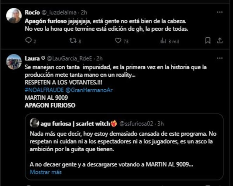 Los mensajes en Twitter sobre el desdoblamiento de la gala de eliminación de Gran Hermano (Foto: Twitter