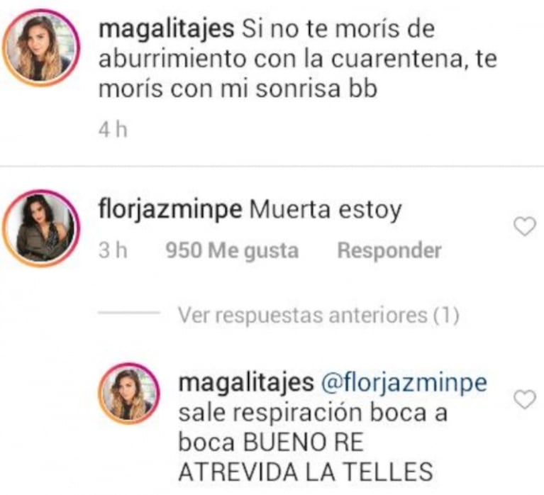 Los mensajes hot de Flor Jazmín Peña y Magalí Tajes en plena cuarentena: "Sale respiración boca a boca"