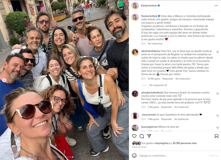 Los posteos de Flor Bertotti por su cumpleaños número 41 en plena gira por Latinoamérica (Foto: Instagram @florbertottiok)