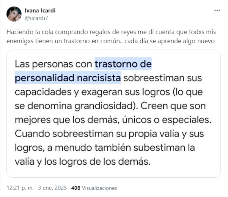 Los posteos de Ivana Icardi contra Wanda Nara.