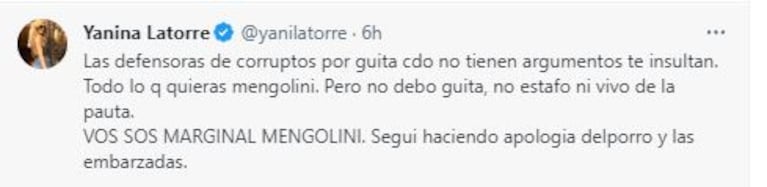 Los tremendos tweets de Yanina Latorre a Julia Mengolini (Foto: Twitter / X)