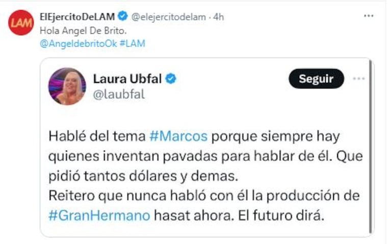 Los tweets de Ángel de Brito y LAM contra Laura Ubfal (Foto: Twitter / X)