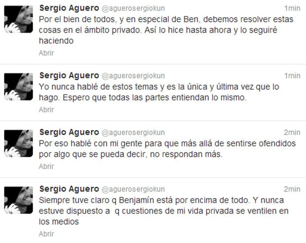 Los tweets del Kun. (Foto: captura de Twitter).