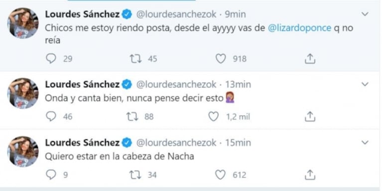 Los tweets 'en tiempo real' de Lourdes Sánchez en el debut de Alexander Caniggia en Cantando 2020: "Nunca pensé que iba a decir esto, pero canta bien"