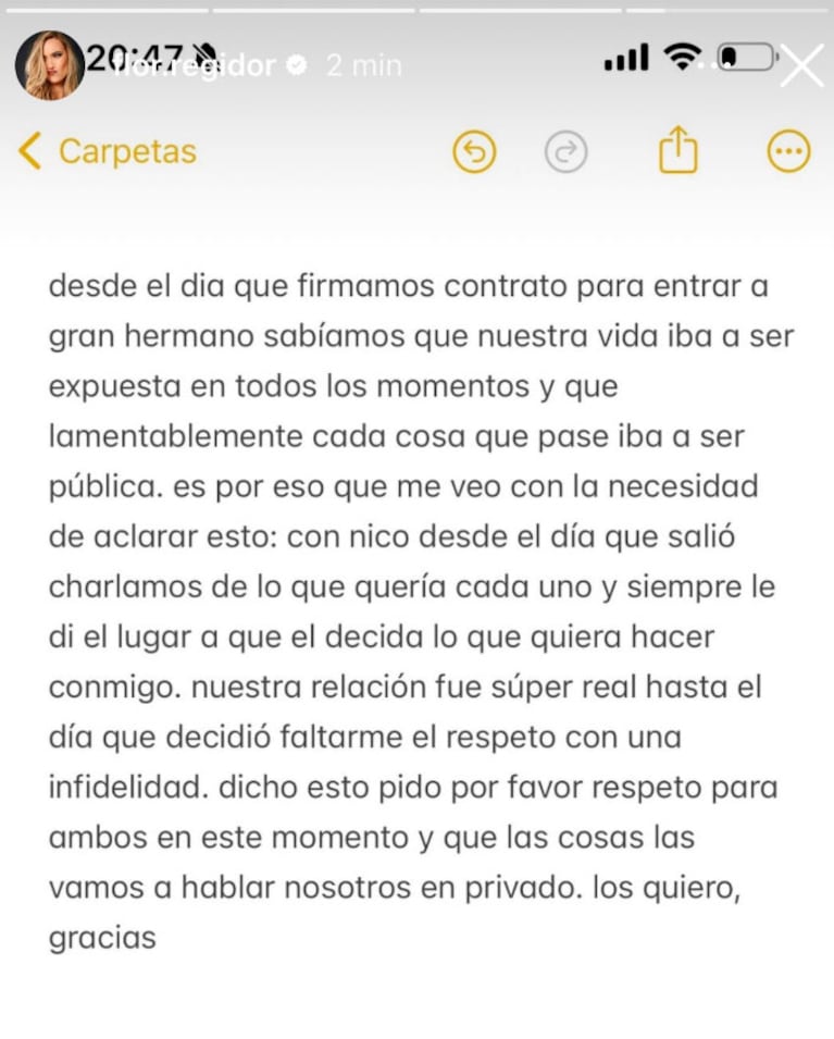 Lucía Maidana rompió el silencio tras la separación de Nicolás Grosman y Florencia Regidor