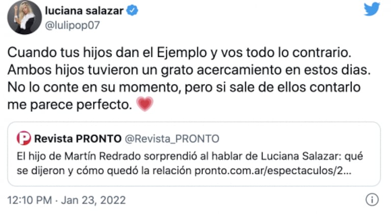 Luciana Salazar habló de su relación con los hijos de Martín Redrado y apuntó contra su ex: "Vos todo lo contrario"