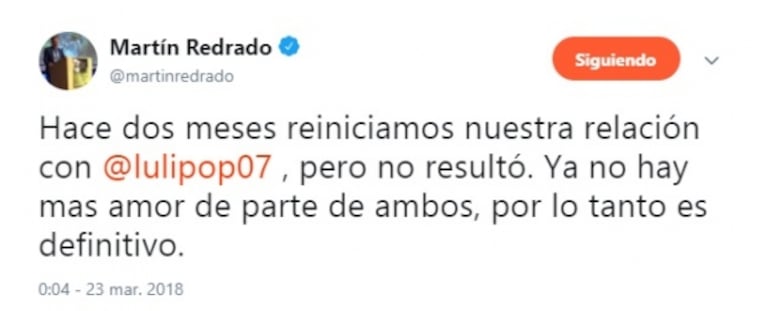 Luciana Salazar y Martín Redrado confirmaron su separación definitiva: "Ya no hay más amor de parte de ambos"