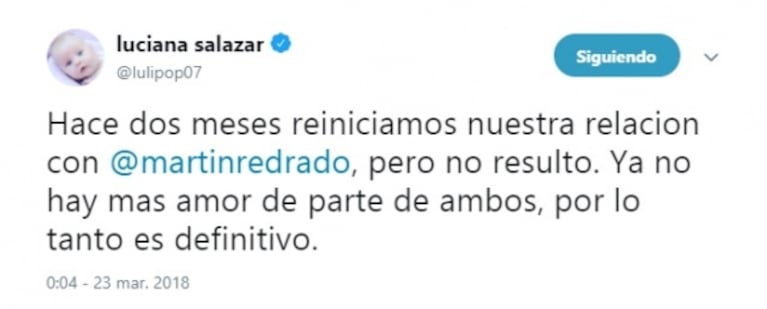 Luciana Salazar y Martín Redrado confirmaron su separación definitiva: "Ya no hay más amor de parte de ambos"