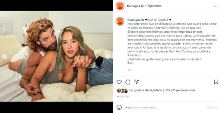 Luciano Castro generó una catarata de memes con un posteo junto a Flor Vigna: "Empezó su marianomartinización"