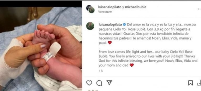 Luisana Lopilato y Michael Bublé: por qué le pusieron Cielo Yoli Rose a su hija