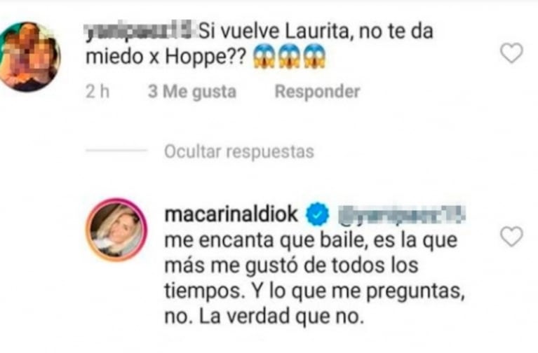 Maca Rinaldi respondió si le da miedo que Laurita Fernández vuelva al Bailando:  “La verdad que no; me encanta que baile”