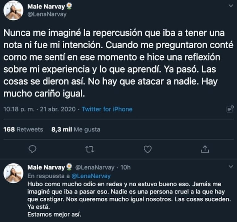 Malena Narvay reaccionó a las repercusiones de sus dichos sobre Julián Serrano: "No es una persona cruel que hay que castigar"