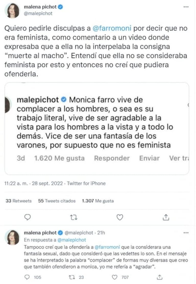 Malena Pichot le pidió disculpas públicas a Mónica Farro: la firme reacción de la actriz