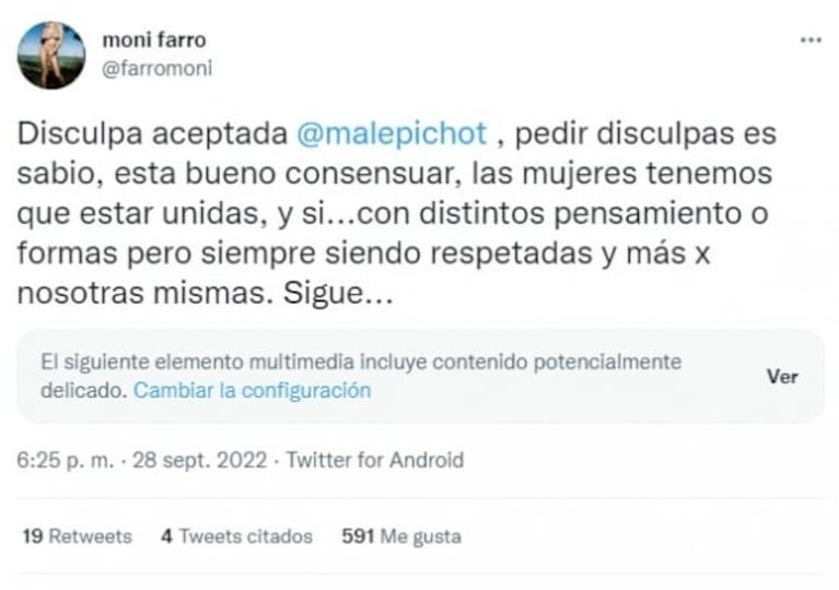 Malena Pichot le pidió disculpas públicas a Mónica Farro: la firme reacción de la actriz