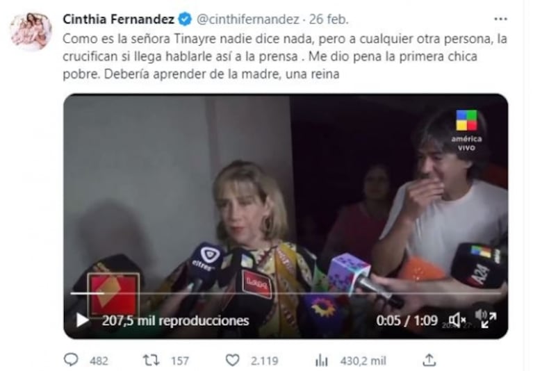 Marcela Tinayre dio una nota 'con la peor de las ondas' y Cinthia Fernández la cuestionó sin filtros: "Me dio pena la chica"