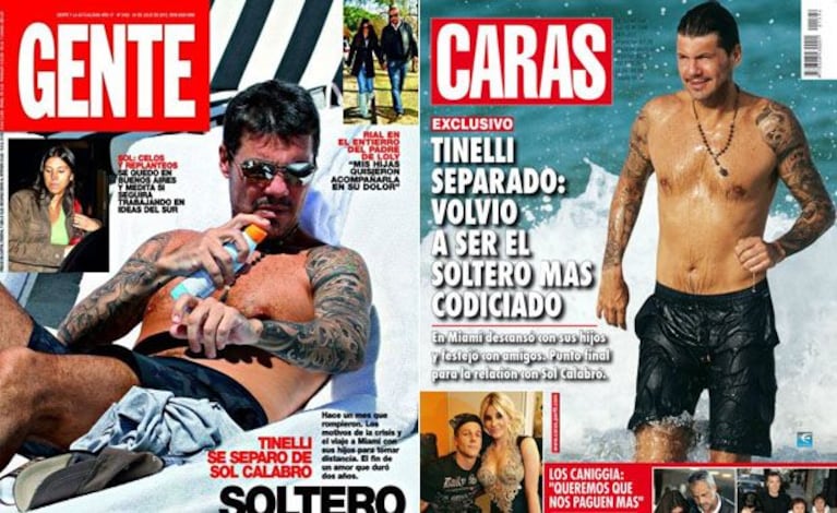 Marcelo Tinell fue tapa de las revistas Caras y Gente tras su separación.