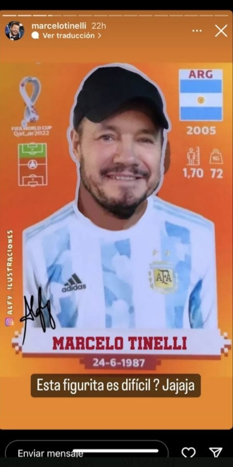 Marcelo Tinelli compartió entre risas una figurita del Mundial, ¡con su rostro!