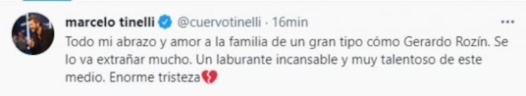 Marcelo Tinelli despidió a Gerardo Rozín con un conmovedor mensaje: "Un laburante incansable"