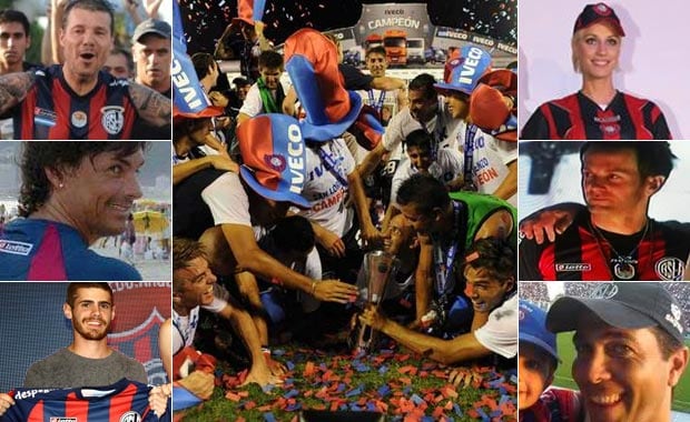 Marcelo Tinelli, Hernán Caire, Gastón Soffritti, Ingrid Grudke, Axel y Rodolfo Barili. El festejo de los hinchas famosos de San Lorenzo. (Fotos: Ole.com.ar y archivo Web)