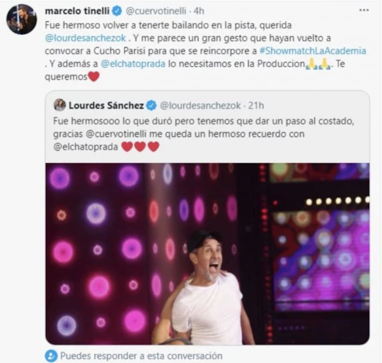 Marcelo Tinelli opinó sobre la renuncia de Lourdes Sánchez y el Chato Prada a La Academia: "Me parece un gran gesto"