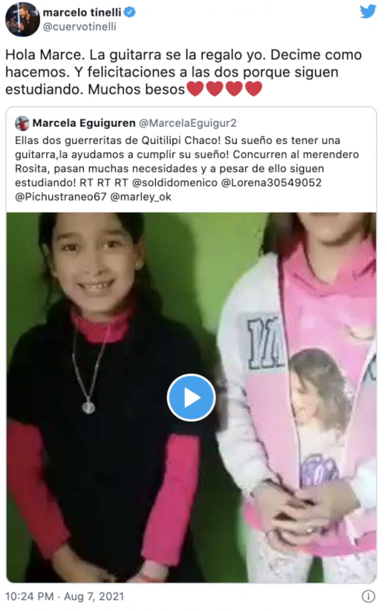 Marcelo Tinelli se conmovió ante la historia de dos nenas de Chaco: "La guitarra se la regalo yo" 