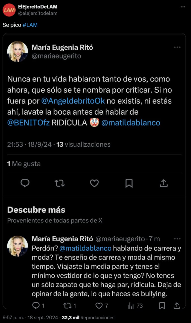 María Eugenia Ritó remarcó que su vestidor es mejor que el de Matilda Blanco.