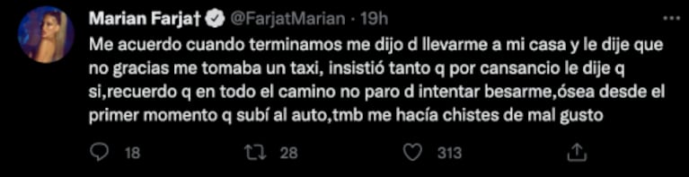 Marian Farjat apuntó contra Martín Salwe al contar un episodio que vivió con él en un auto: "No me dejaba bajar"