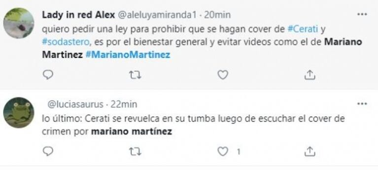 Mariano Martínez hizo un cover de Gustavo Cerati y lo destrozaron en las redes sociales