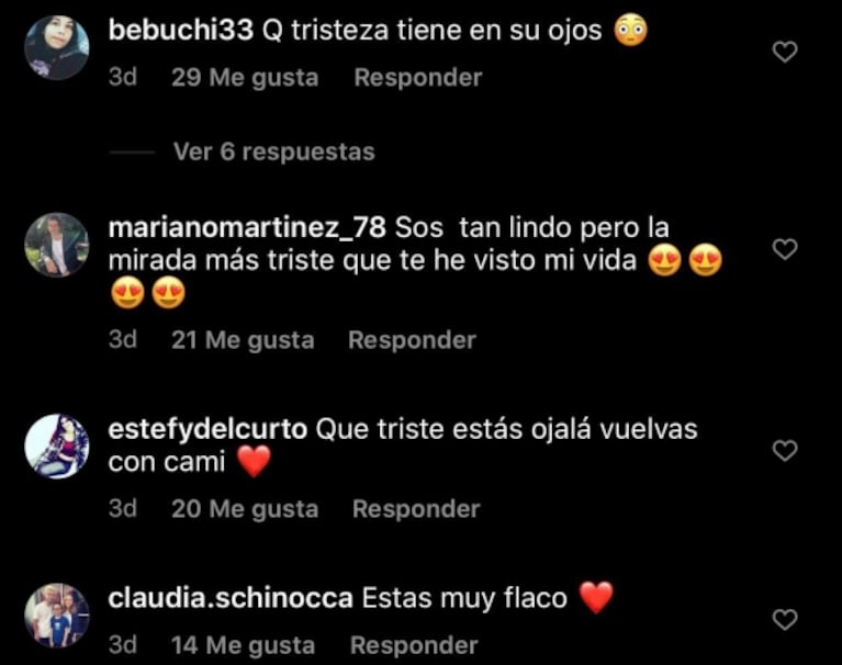 Mariano Martínez posteó una foto tras separarse de Camila Cavallo y sus fans se alertaron: "Qué tristeza tiene en sus ojos"