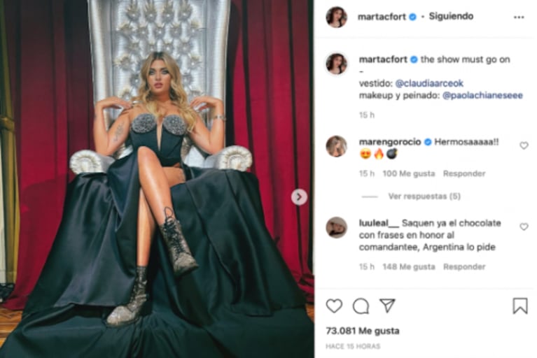 Marta Fort sorprendió a sus seguidores con una foto imitando a Ricardo: "El show debe continuar"