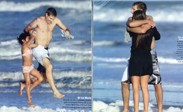 Martín Palermo jugó con la sobrina de su pareja y mimó a Jéssica Geneux, con quien lleva 4 años en pareja. (Foto: revista Gente)