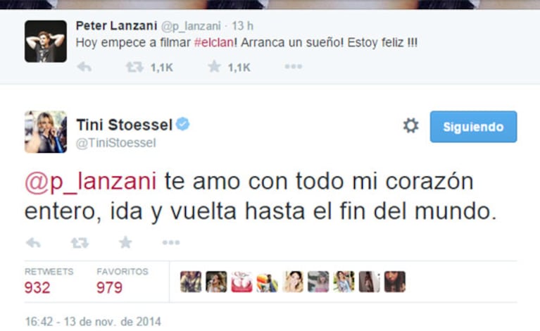 Martina Stoessel, súper enamorada de Peter Lanzani en Twitter (Fotos: Web). 