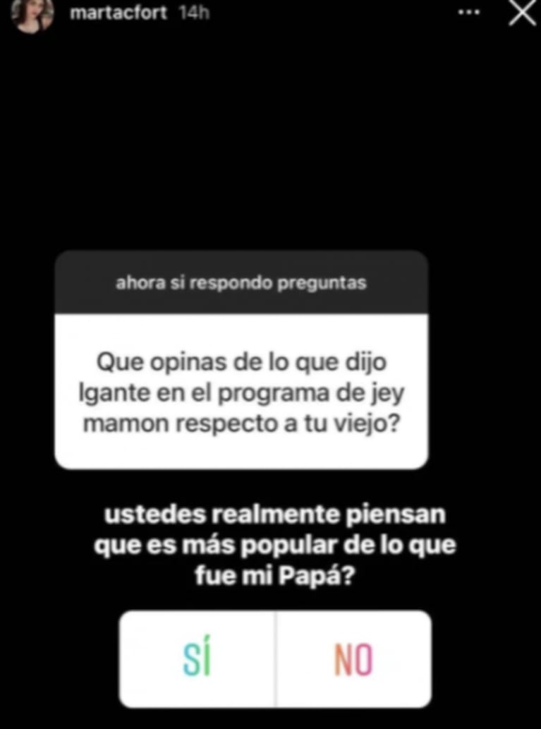 Martita Fort apuntó con todo contra L-Gante por un polémico comentario sobre Ricardo: "¿Piensan que es más popular que mi papá?"