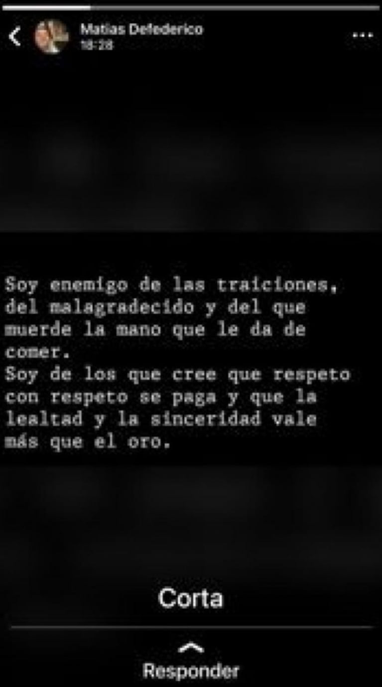 Matías Defederico, filoso tras ser denunciado por Cinthia Fernández y perder su registro de conducir: "Soy enemigo de las traiciones"