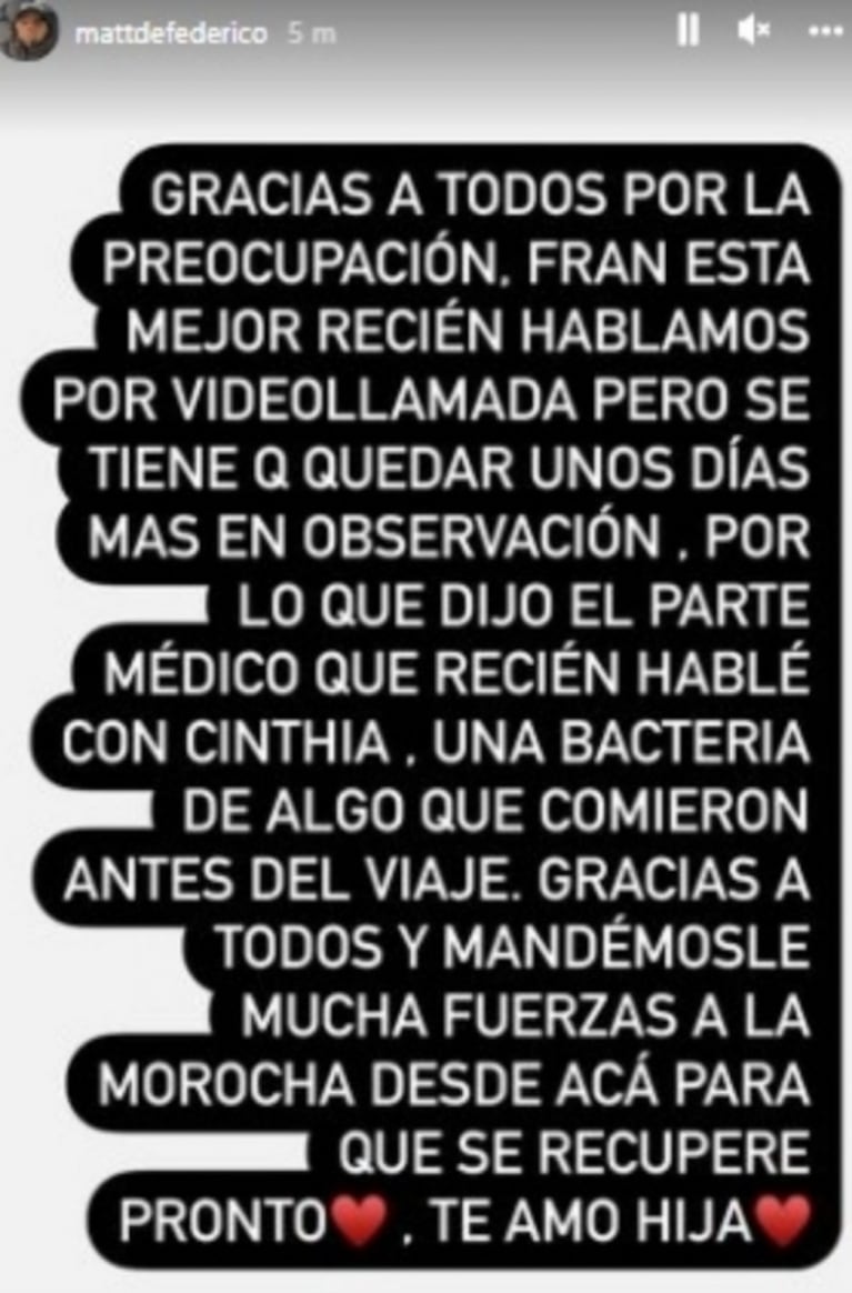 Matías Defederico habló de la internación de su hija con Cinthia Fernández: "Se tiene que quedar en observación"