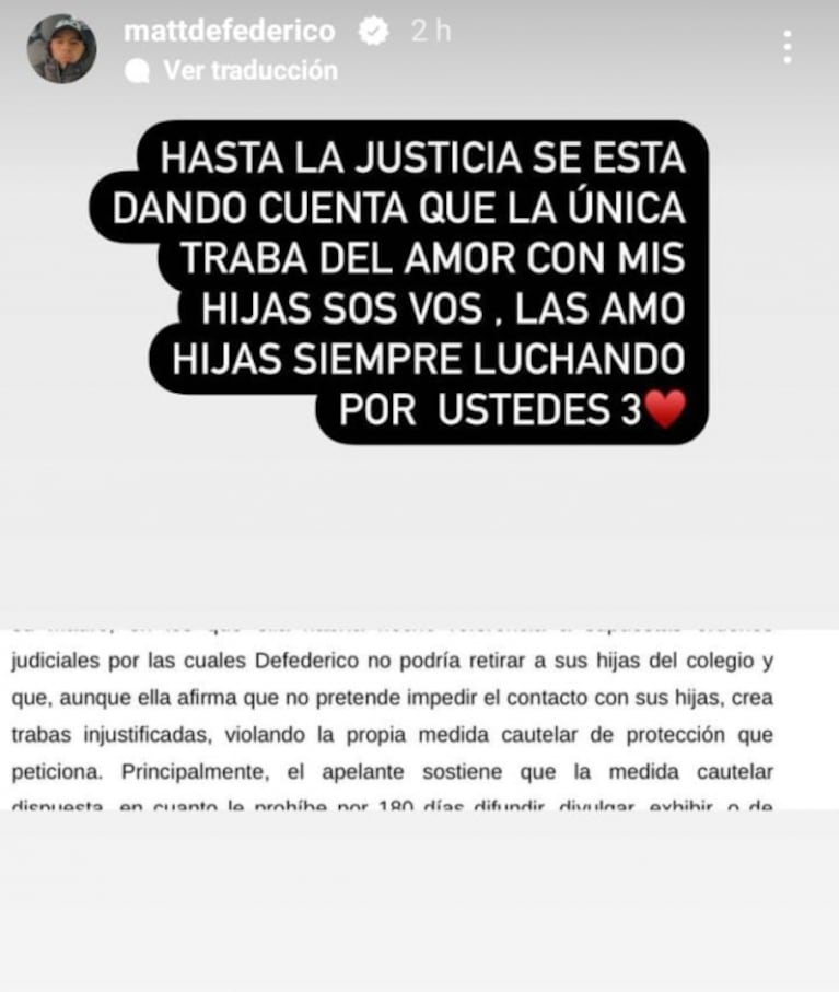 Matías Defederico le dedicó fuertísimos posteos a Cinthia Fernández: "La única traba del amor con mis hijas sos vos"